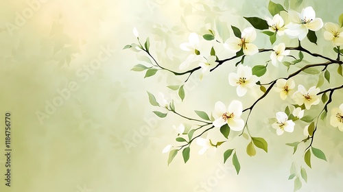 Delicate White Blossoms Branching Out On A Soft Green Background