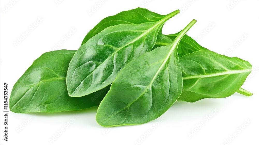 Fresh Green Spinach Leaves on White Background for Culinary Use Fresh Green Spinach Leaves on White Background for Culinary Use
