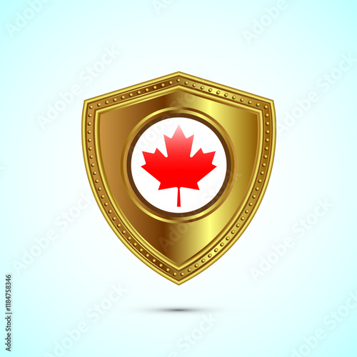 Rounded flag of Canada with glossy gold shield