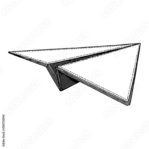 Paper Plane Flying in Hand Drawn Black and White Outline Line Art Drawing Style Isolated Object