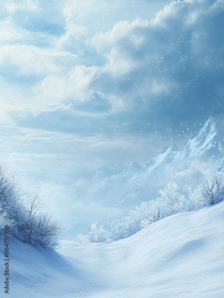 Serene Winter Landscape Snow Covered Mountains And Trees Serene Winter Landscape Snow Covered Mountains And Trees