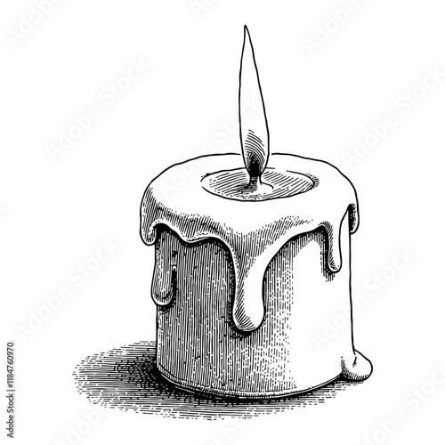 Melting Candle with Dripping Wax Detailed Black and White Outline Line Art Drawing