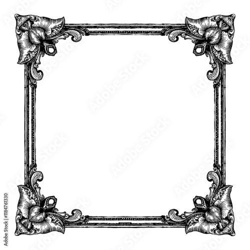 Roman Style Black Ornamental Decorative Frame Vintage Black and White Outline Line Art Drawing
