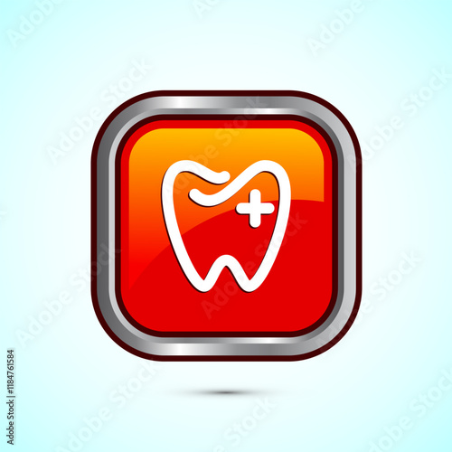 Dental care icon design illustration. Teeth care icon for dentist, dental clinic. Orange color square button design