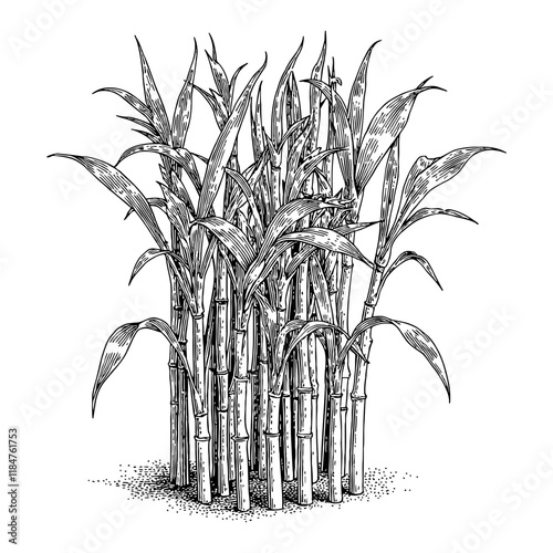 Sugar Cane Plantation Field Detailed Black and White Outline Line Art Drawing Illustration
