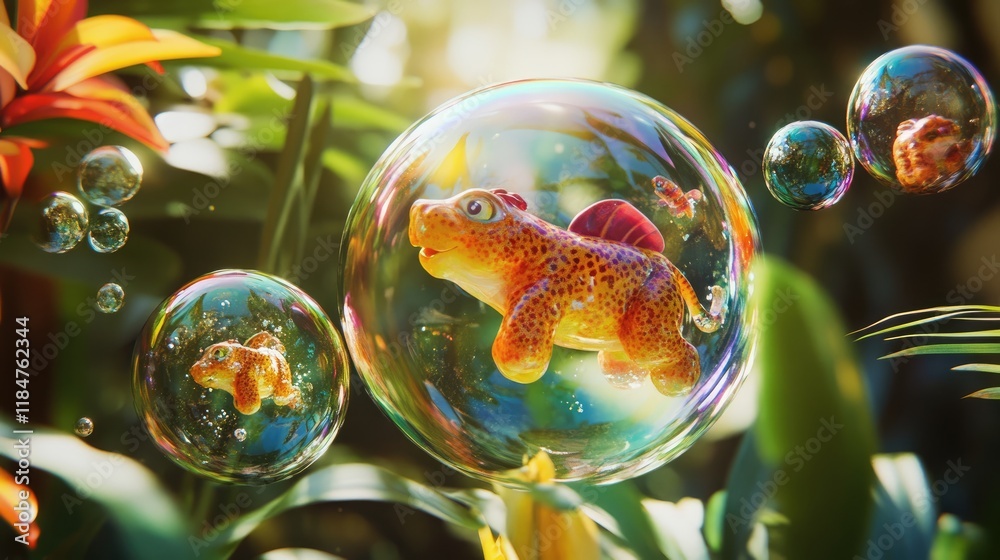 Vibrant floating bubbles shaped like animals in a tropical paradise, playful and exotic, colorful bubbles, wildlife dream Vibrant floating bubbles shaped like animals in a tropical paradise, playful and exotic, colorful bubbles, wildlife dream