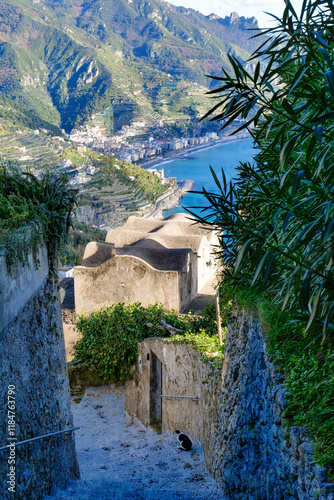 Fototapeta Naklejka Na Ścianę i Meble -  A small street in the ancient village of Ravello, a town in the province of Salerno, Italy.
