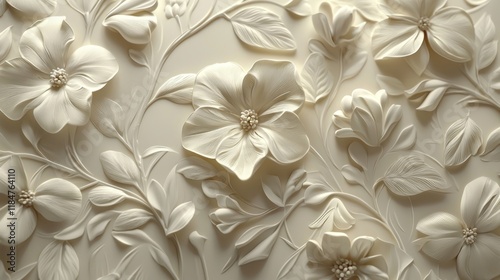 Wallpaper Mural Elegant Floral Relief Art with Intricate Petal Details Torontodigital.ca