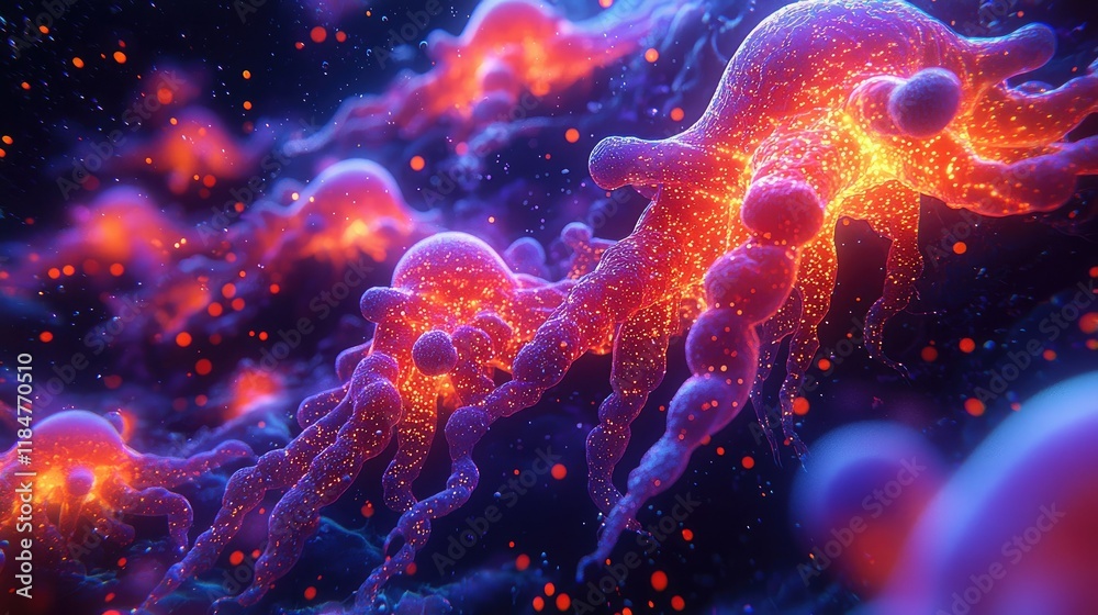 Naklejka premium Abstract bioluminescent organisms glowing brightly in deep space