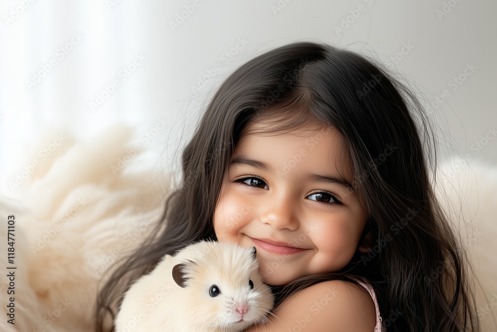 Young Girl Smiling While Holding Fluffy Hamster. Light Background Highlights Loving Interaction With Small Pet. Joyful Moment. Warm Connection. AI Generated Young Girl Smiling While Holding Fluffy Hamster. Light Background Highlights Loving Interaction With Small Pet. Joyful Moment. Warm Connection. AI Generated