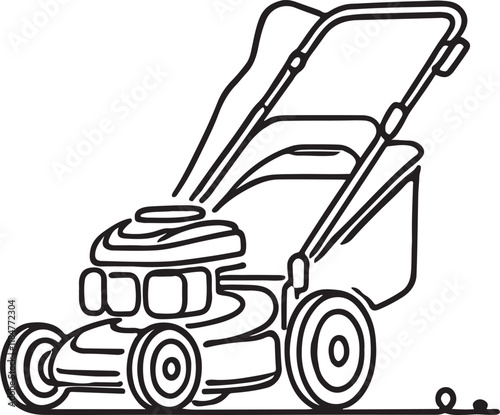 Clean Line Drawing of a Modern Lawn Mower. Vector Artwork