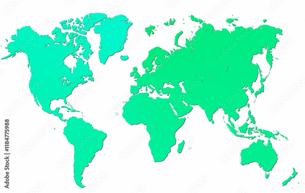 map of the world, green gradient with shadow map of the world, green gradient with shadow