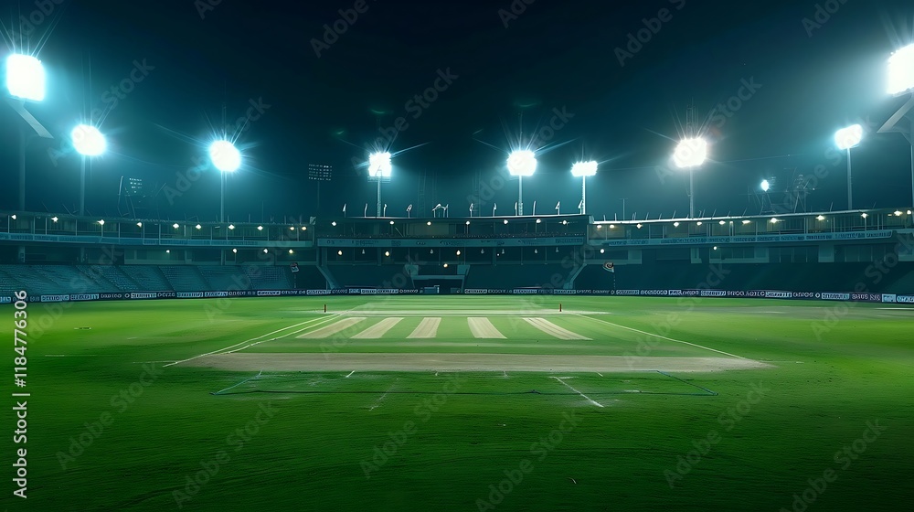 Fototapeta premium Soccer field at night with lights in the stadium