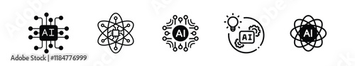 Artificial intelligence set of web icons inline style. AI technology icons for web and mobile apps. Machine learning, digital AI technology, algorithms, smart robotics, cloud computing network.
