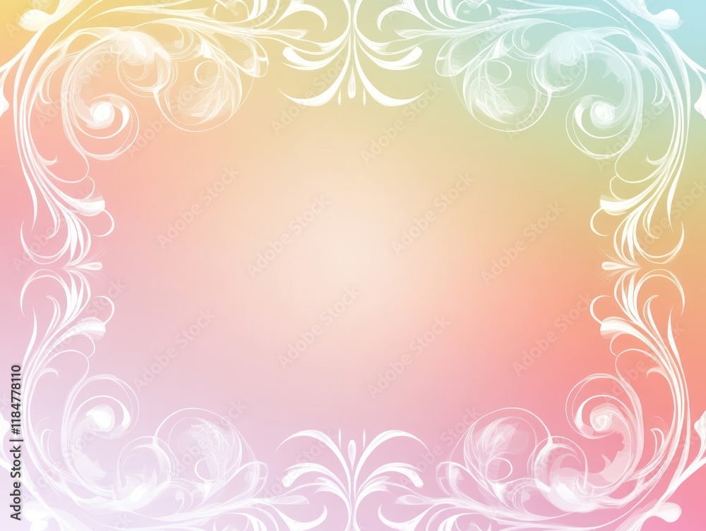 Pastel Rainbow Background With White Floral Frame Pastel Rainbow Background With White Floral Frame