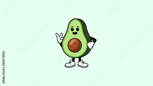 Mascot logo of a cartoon Avocado
wearing gloves and white shoes, white background Generative AI photo