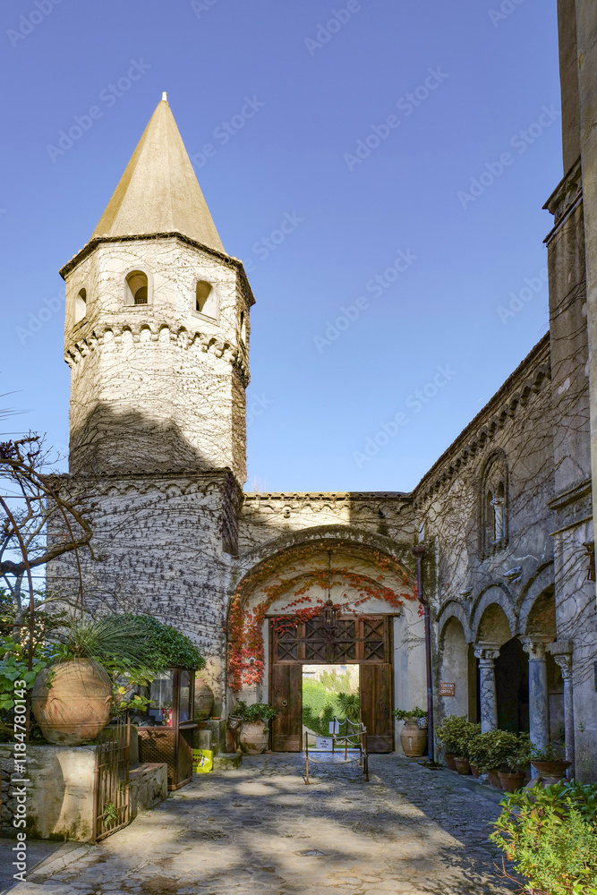 Naklejka premium An avenue of a public garden in Ravello, a town in the province of Salerno, Italy.