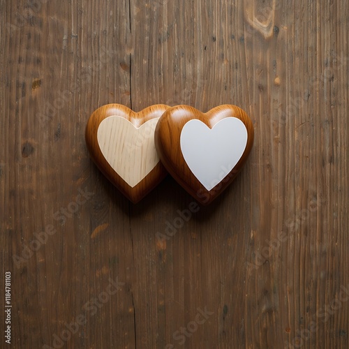 Two Wooden Hearts on Wood - Love, romance, togetherness, opposites, connection. Two hearts symbolize a loving bond white background