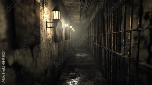 Old Hallway in a cellar looking like a prison