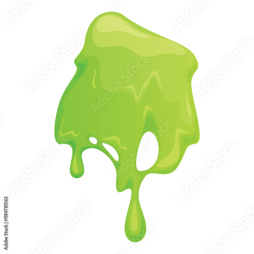 Cartoon green slime oozing down in a playful, isolated display on a clean white background