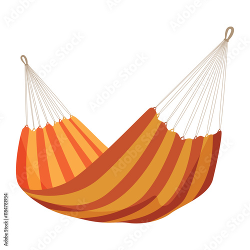 Illustration of cozy hammock with bright orange and yellow stripes isolated on white background invites to relax and unwind.