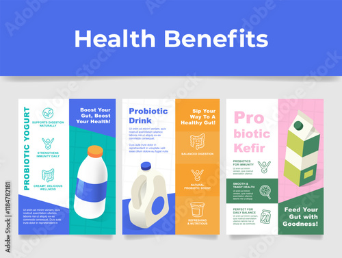 A flyer template inviting people to learn about the benefits of probiotics from yogurt and kefir for gut health and overall well-being.