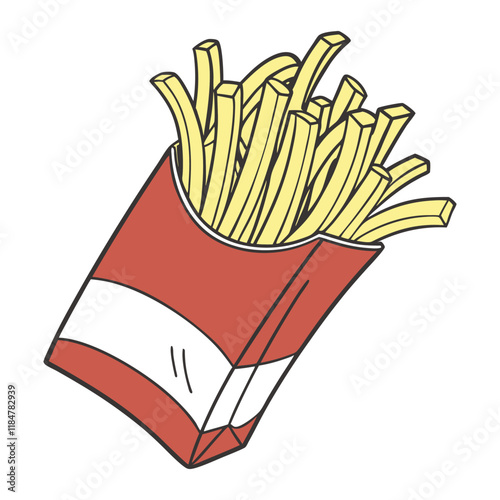 French Fries Illustration in Red Container with Golden Crispy Fries