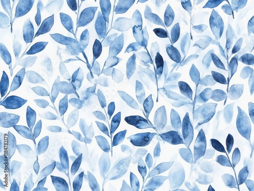 Watercolor Blue Leaves Seamless Pattern Design