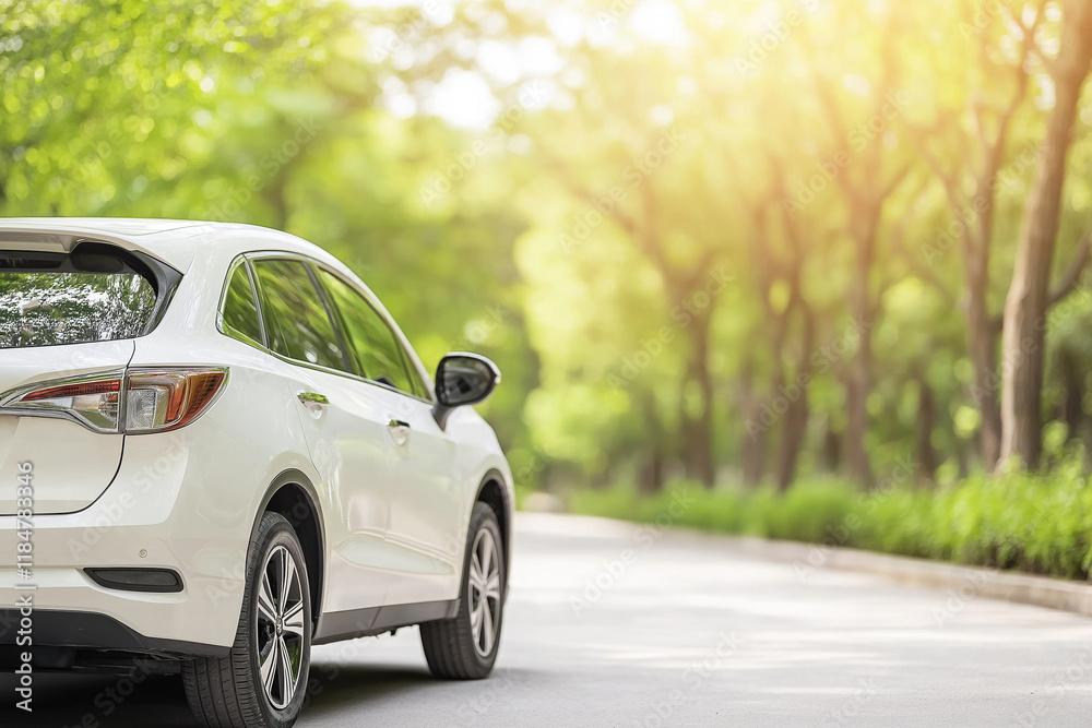 White SUV parked on a tree-lined road in bright sunlight during daytime White SUV parked on a tree-lined road in bright sunlight during daytime