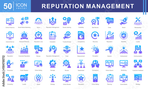 Reputation Management icon collection set. Containing reputation, brand, trust, perception, online presence, public image, credibility icon. Simple vectors illustration.