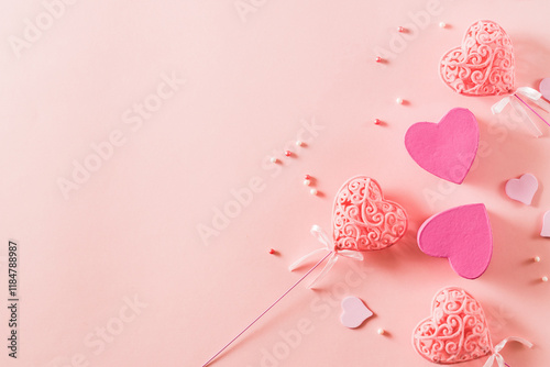 Pink hearts on a light pink background