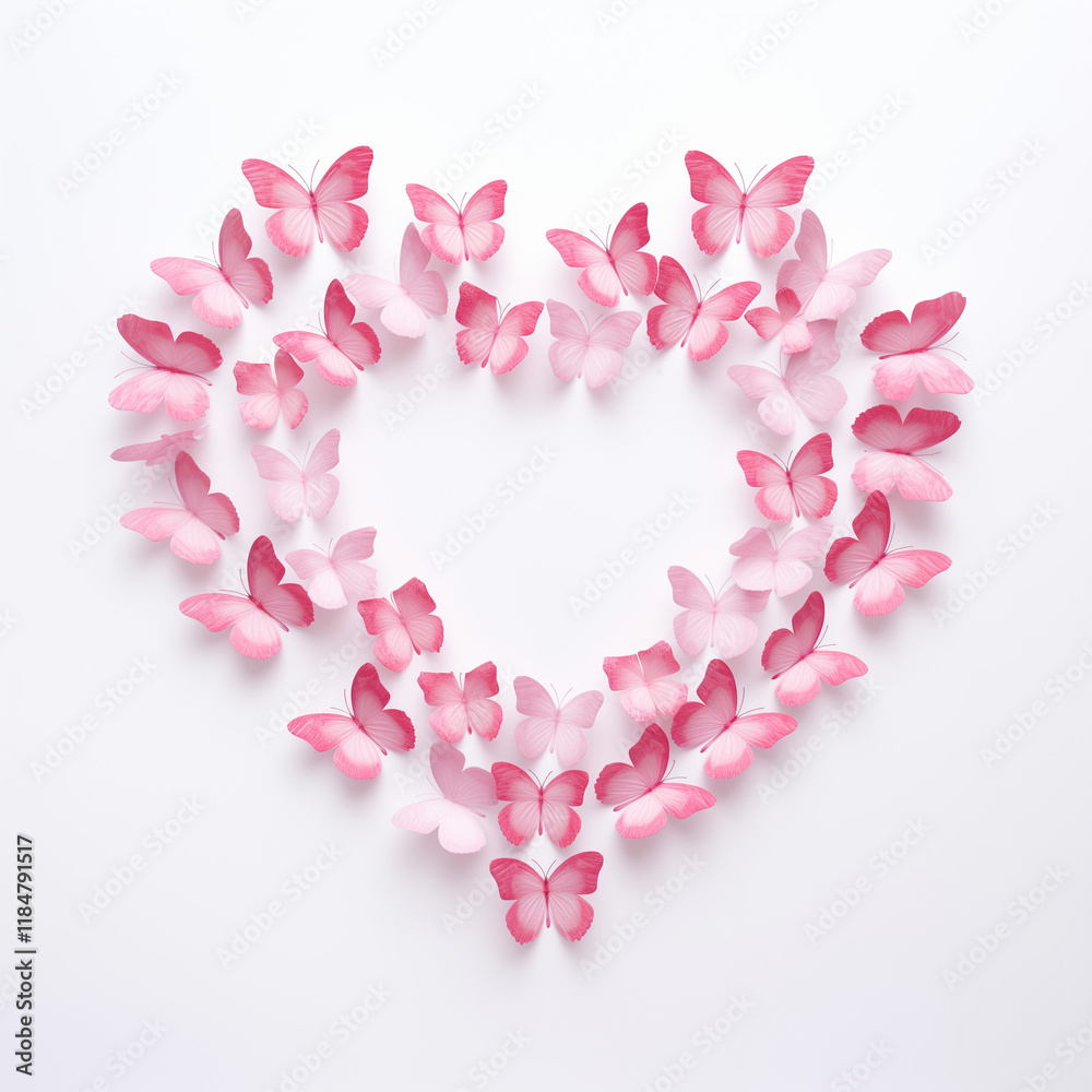 Obraz premium Pink butterfly heart on white background