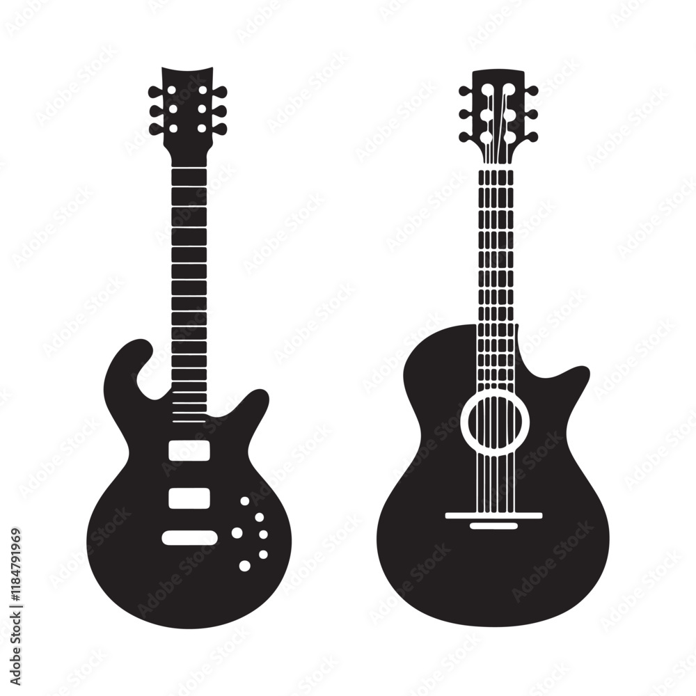 Obraz premium vector of black silhouette of guitar 