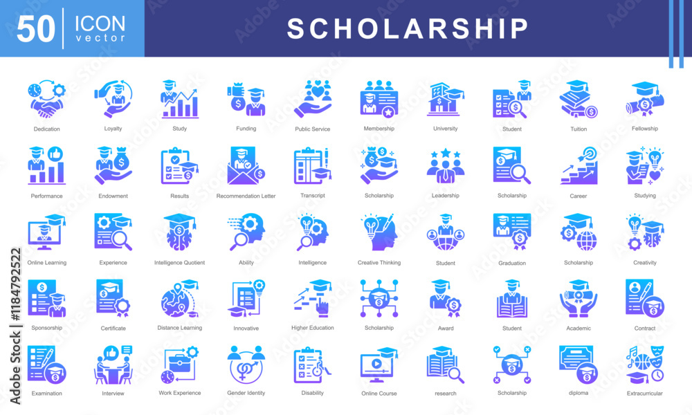 custom made wallpaper toronto digitalScholarship icon collection set. Containing financial aid, tuition assistance, grant, fellowship, award, bursary, stipend icon. Simple vectors illustration.