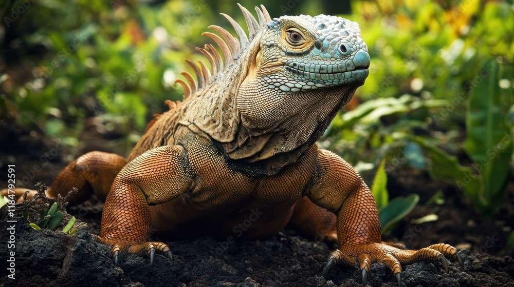 Close-Up of a Vibrant Iguana in a Lush Setting Close-Up of a Vibrant Iguana in a Lush Setting