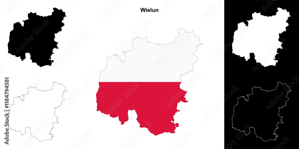 Fototapeta premium Wielun county outline map set