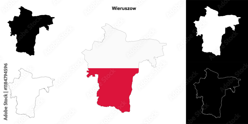 Fototapeta premium Wieruszow county outline map set