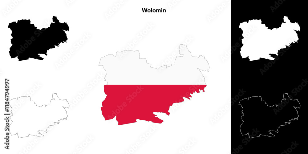 Fototapeta premium Wolomin county outline map set