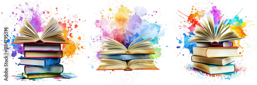 Set of A close-up shot of an open book with detailed pencil drawing of a tree on the pages  on transparent png background