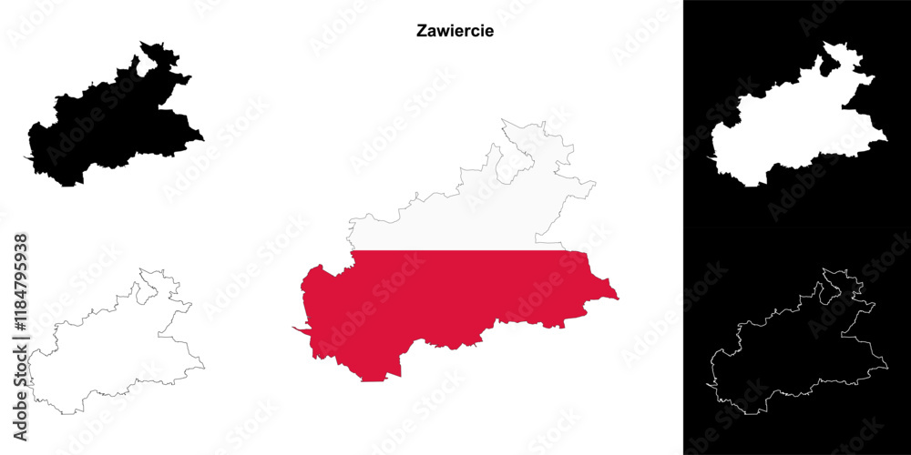 Fototapeta premium Zawiercie county outline map set