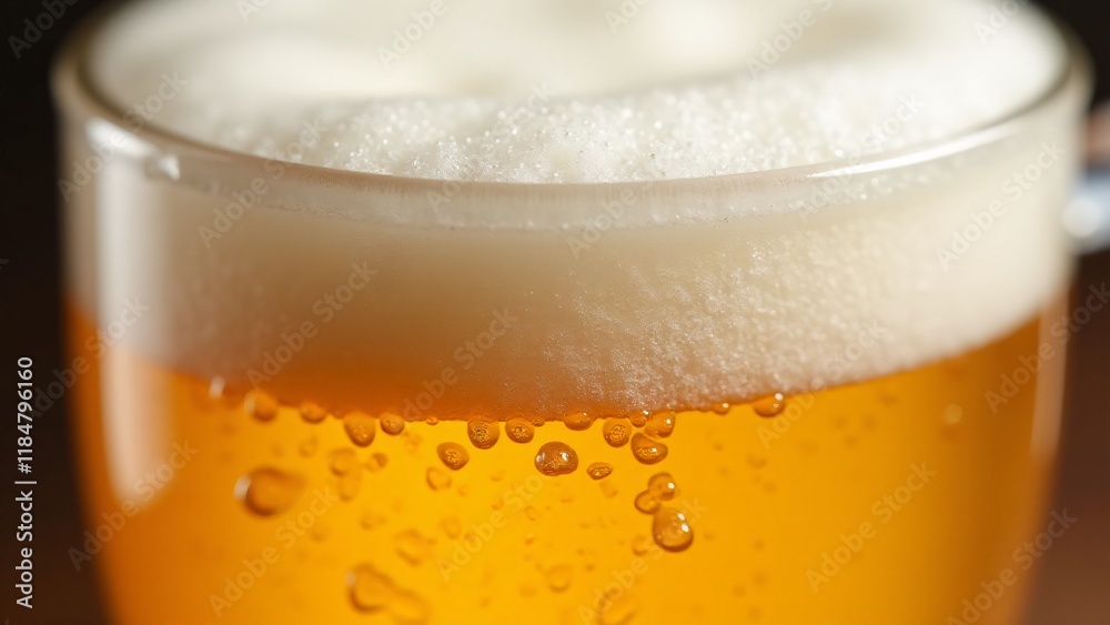 A macro shot of beer foam, capturing the delicate bubbles and creamy texture, emphasizing the refreshing quality of beer for National Beer Day.