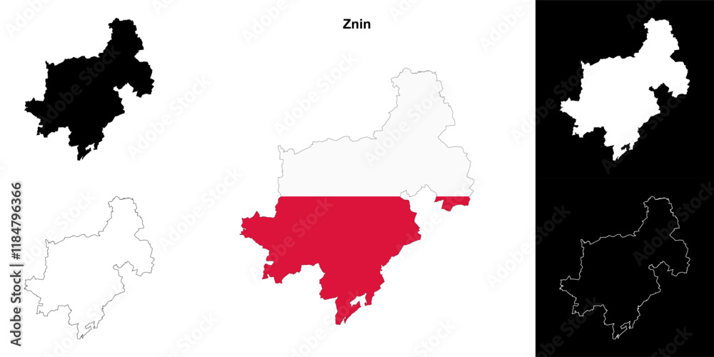 Fototapeta premium Znin county outline map set