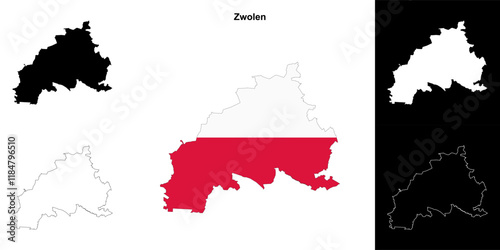 Zwolen county outline map set