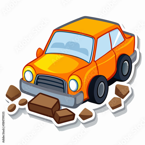 Sticker design with wrecked car isolated vector illustration (3)