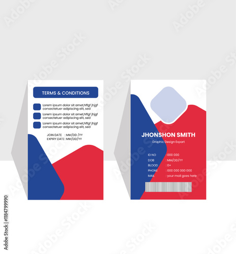 Abstract Geometric red and blue Id Card Design, Professional Identity Card Template Vector for Employee and Others. editable Design 