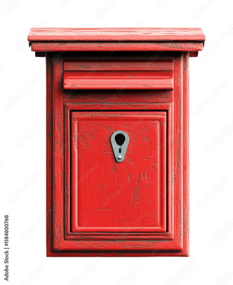 Closed red mailbox on postal services digital studio setting front view minimalist concept isolated on transparent background png Closed red mailbox on postal services digital studio setting front view minimalist concept isolated on transparent background png