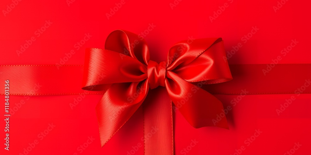 Elegant Red Satin Ribbon Bow on Red Background Perfect for Holiday or Gift Wrapping Design Elegant Red Satin Ribbon Bow on Red Background Perfect for Holiday or Gift Wrapping Design