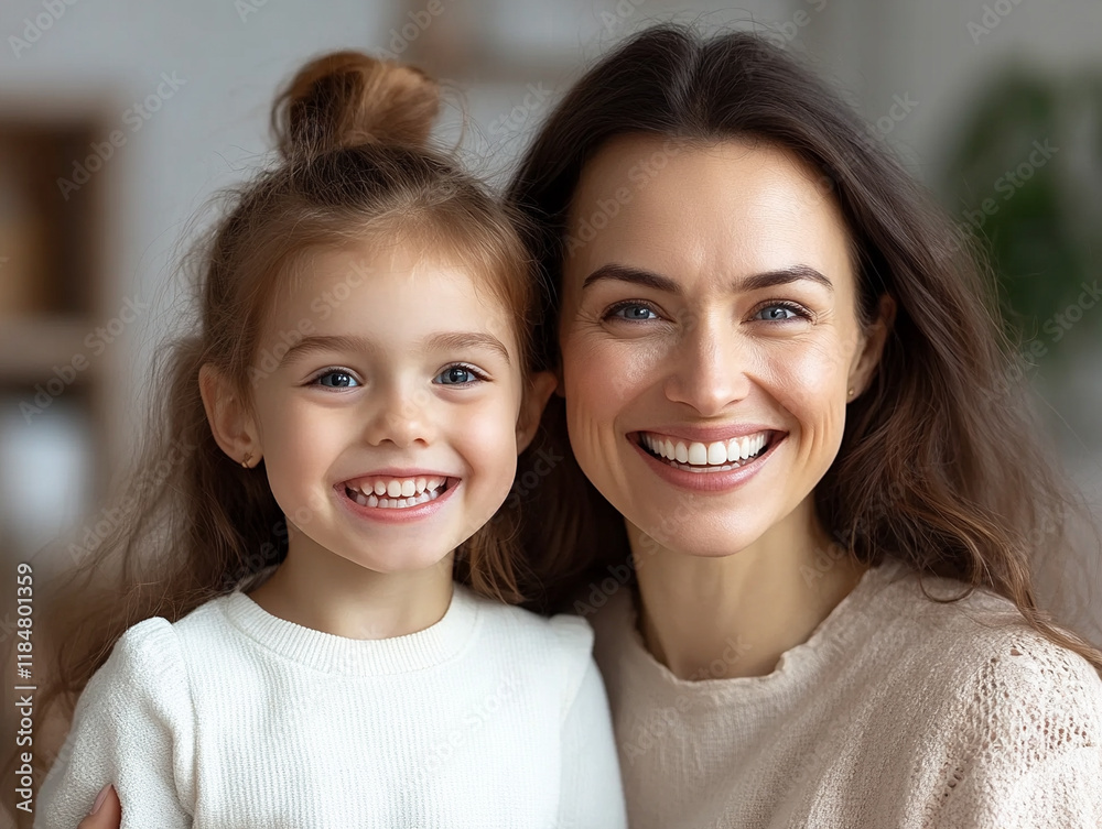Smiling mother and daughter share a joyful moment together Smiling mother and daughter share a joyful moment together