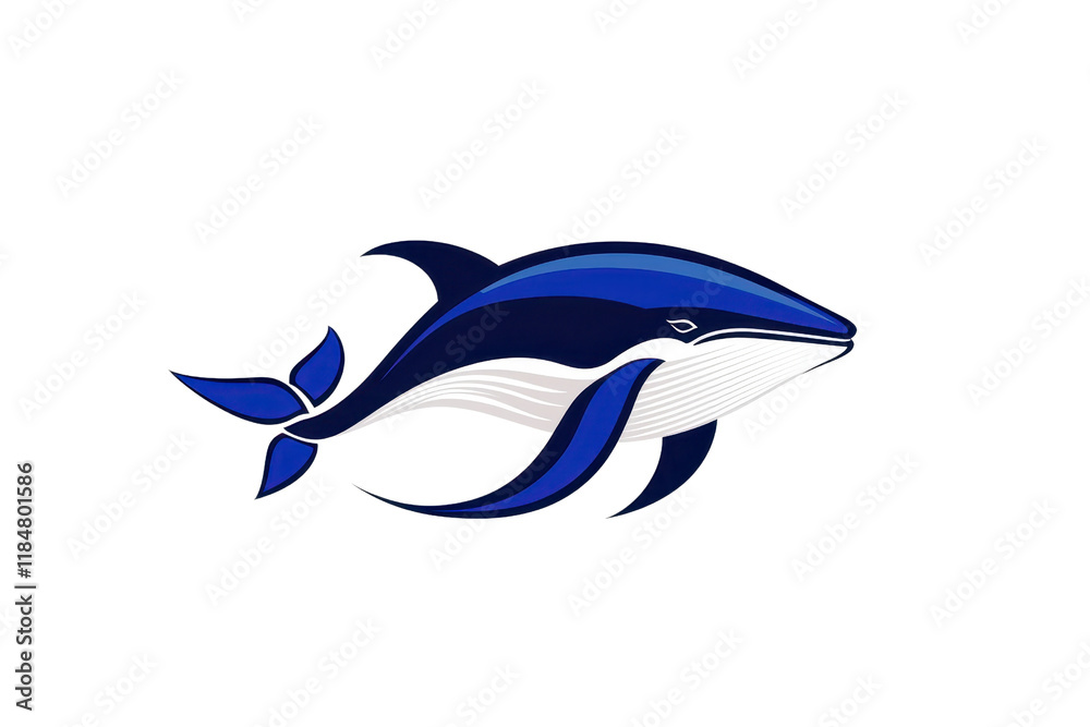A stylized blue whale illustration with smooth curves and vibrant shades of blue, showcasing its majestic form and oceanic grace. design highlights whale streamlined body and flowing fins A stylized blue whale illustration with smooth curves and vibrant shades of blue, showcasing its majestic form and oceanic grace. design highlights whale streamlined body and flowing fins