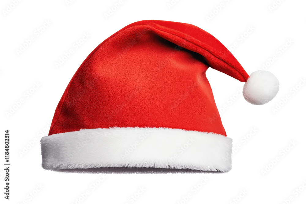 A vibrant red Santa hat with fluffy white trim and pom pom, symbolizing festive holiday cheer and Christmas spirit. Perfect for seasonal celebrations and winter festivities A vibrant red Santa hat with fluffy white trim and pom pom, symbolizing festive holiday cheer and Christmas spirit. Perfect for seasonal celebrations and winter festivities